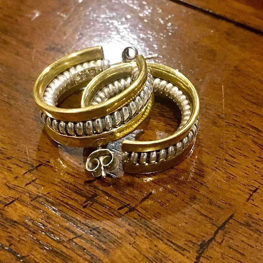 SILPADA Sterling Silver 925 Two Tone Hoop Earrings P0382 - Picture 13 of 16